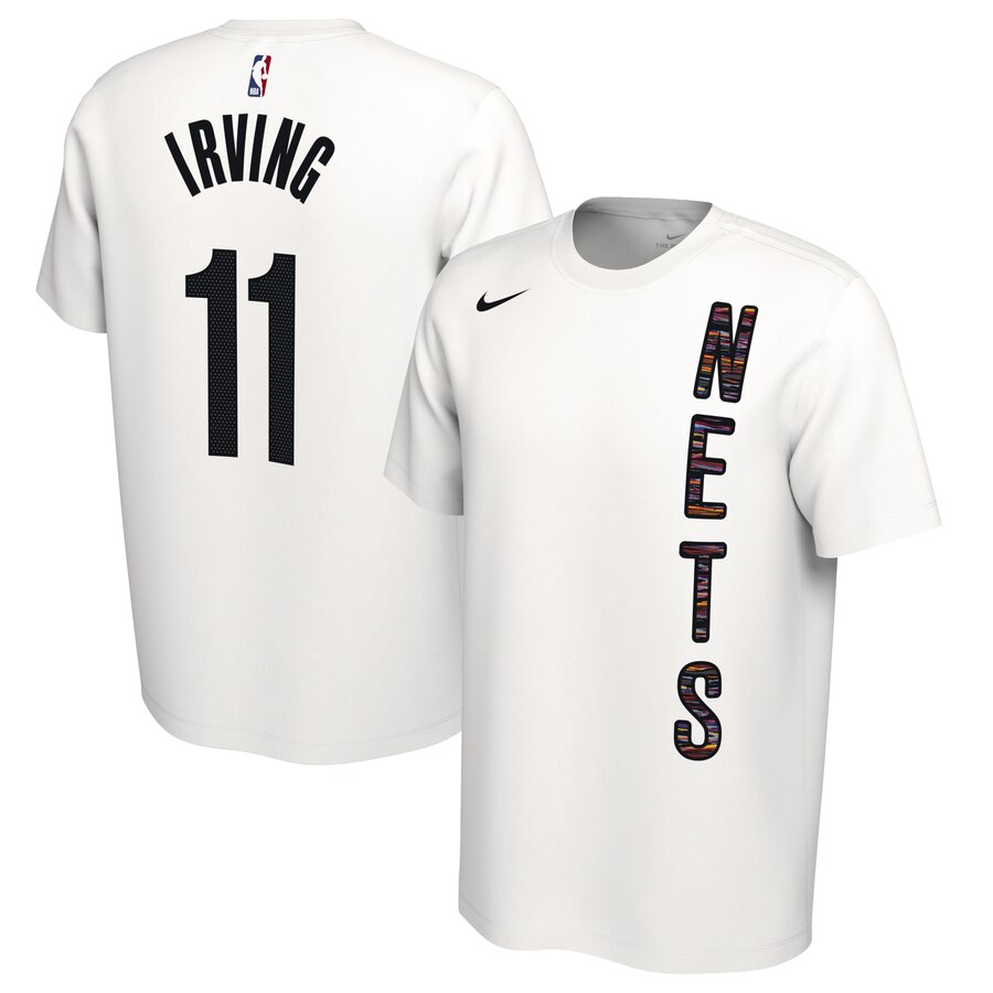 Men 2020 NBA Nike Kyrie Irving Brooklyn Nets White 201920 Earned Edition Name  Number TShirt
